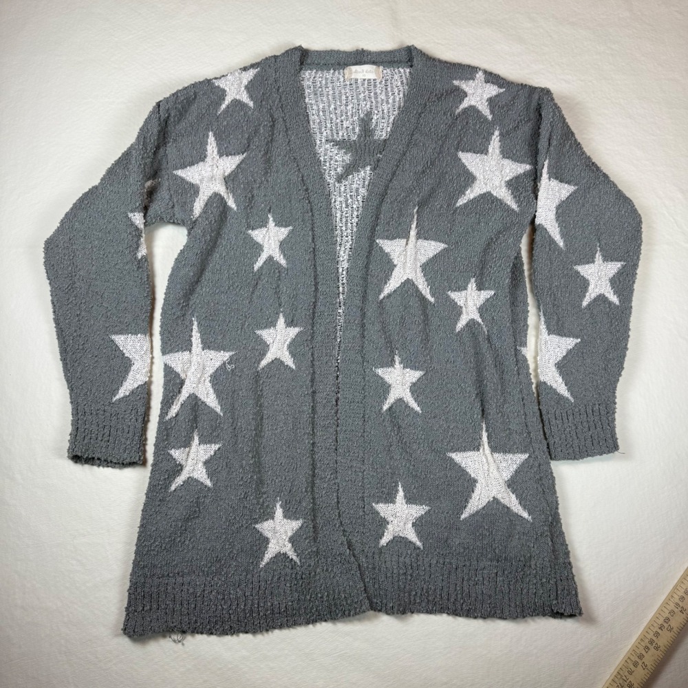 Altar'd State Women Grey Star Popcorn Knit Open Front Longline Cardigan XS